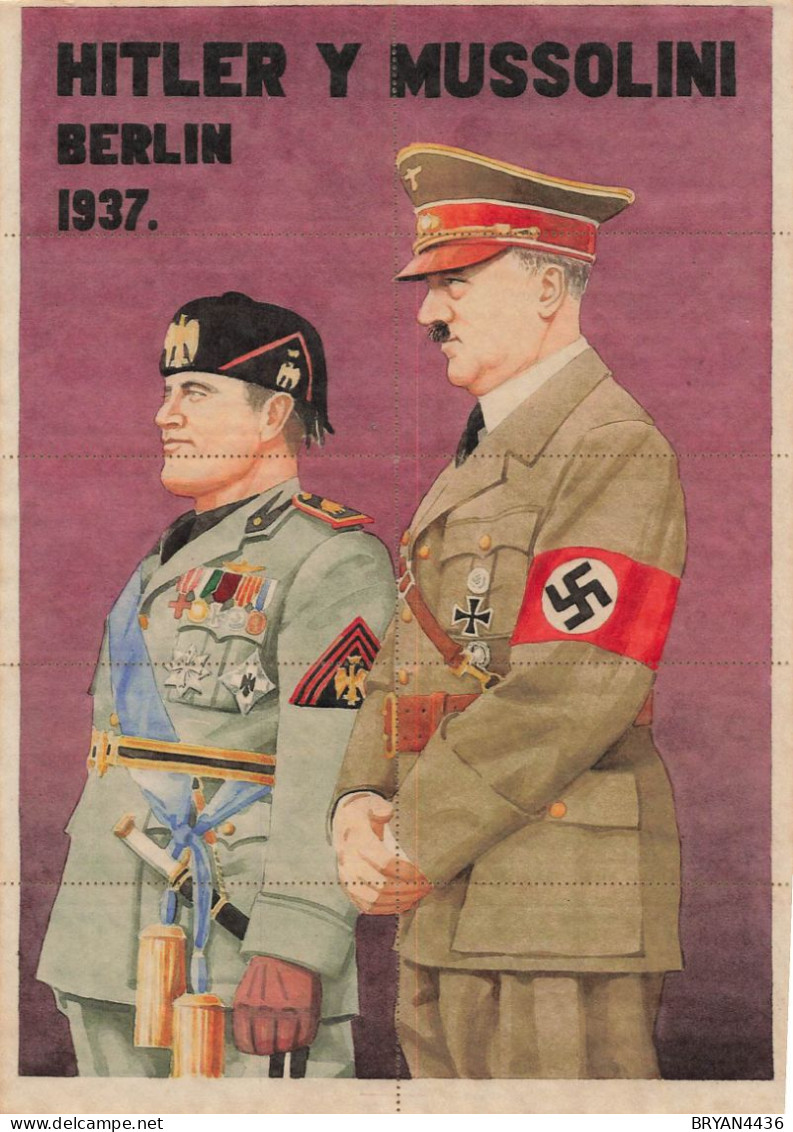 HITLER & MUSSOLINI - BERLIN 1937- RARE BLOC COMPLET -10 "VIGNETTES BON Pour Un REPAS"- AIDE SOCIALE GUERRE - OVIEDO 1945 - Dokumente