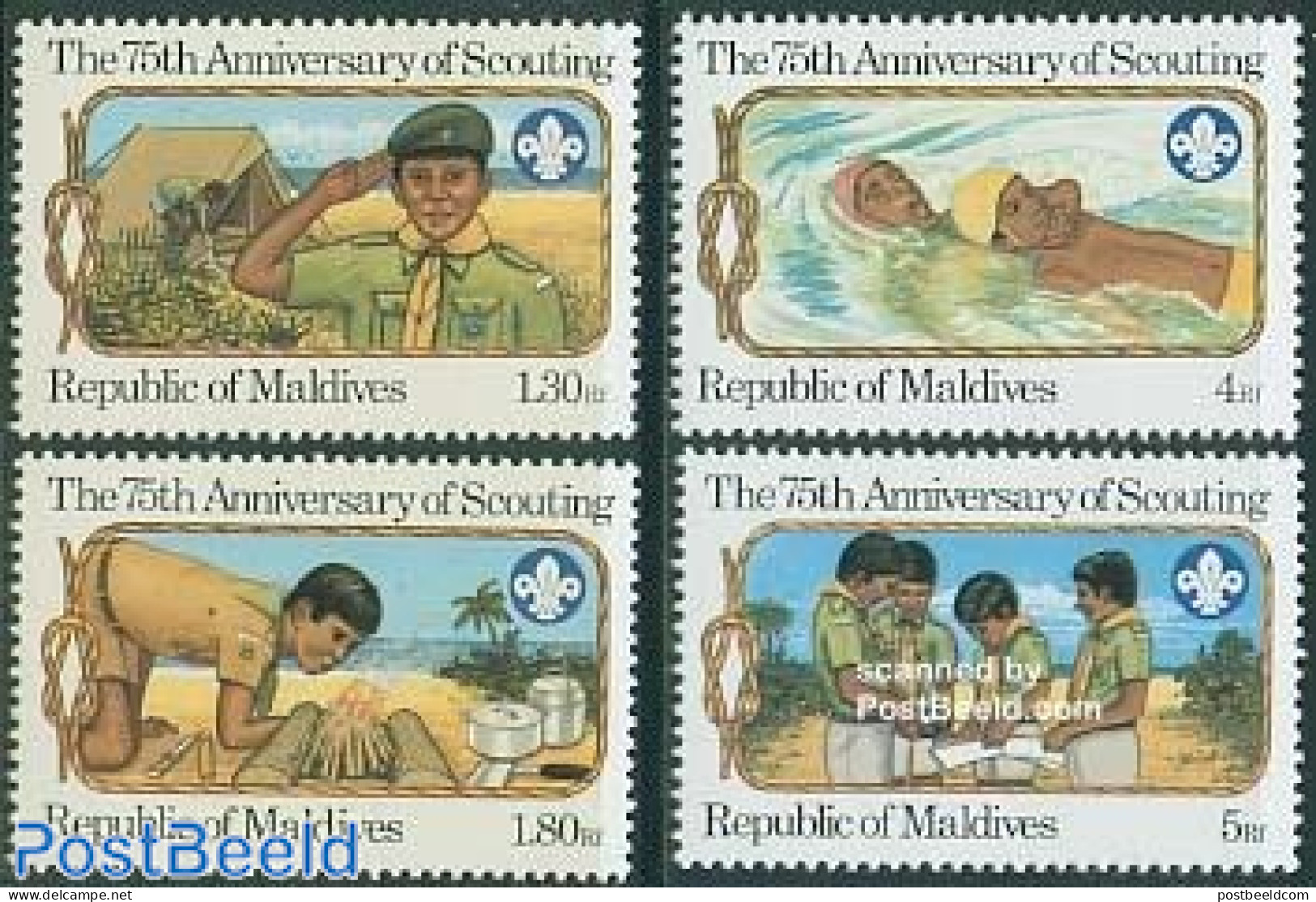 Maldives 1982 75 Years Scouting 4v, Mint NH, Sport - Scouting - Swimming - Natation