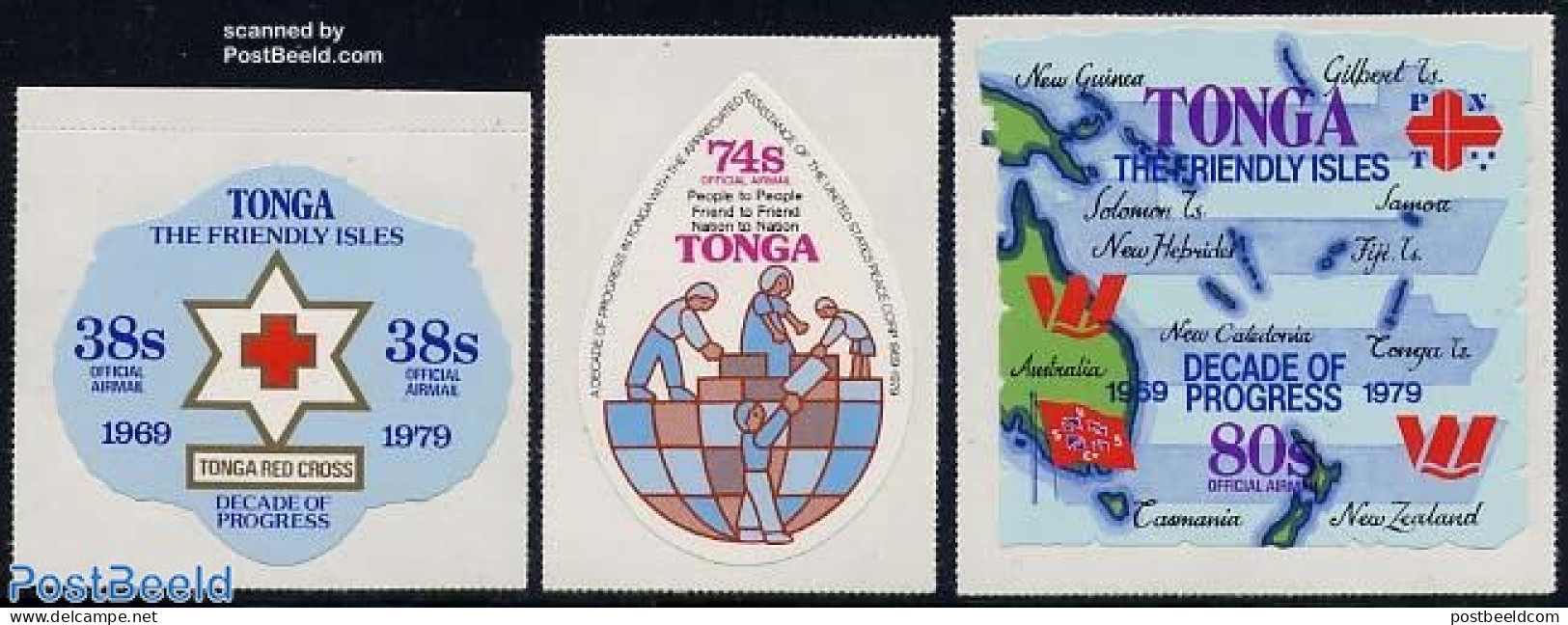 Tonga 1979 On Service, Decade Of Progress 3v, Mint NH, Health - Various - Red Cross - Maps - Croix-Rouge