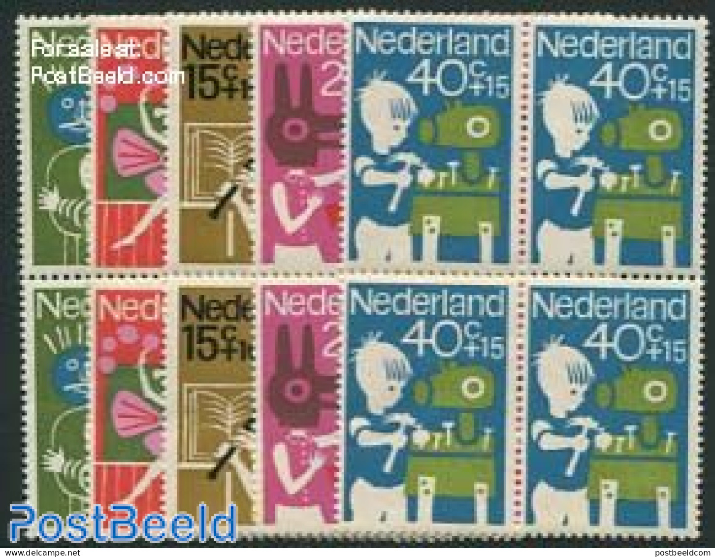 Netherlands 1964 CHILD WELFARE 5V BL.OF 4, Mint NH, Performance Art - Dance & Ballet - Music - Art - Children Drawings - Unused Stamps