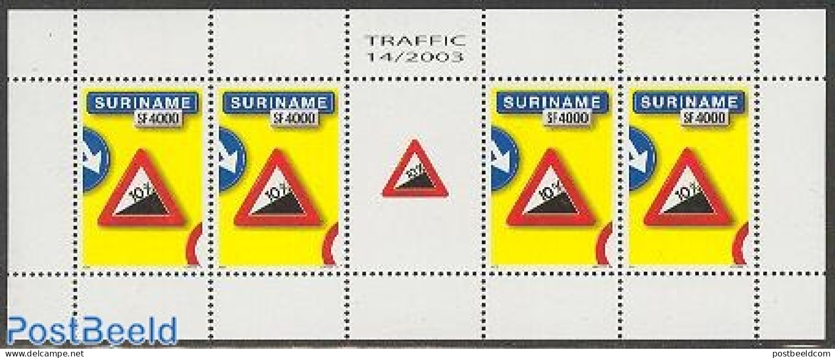 Suriname, Republic 2003 Traffic Sign 10% M/s, Mint NH, Transport - Traffic Safety - Accidents & Sécurité Routière