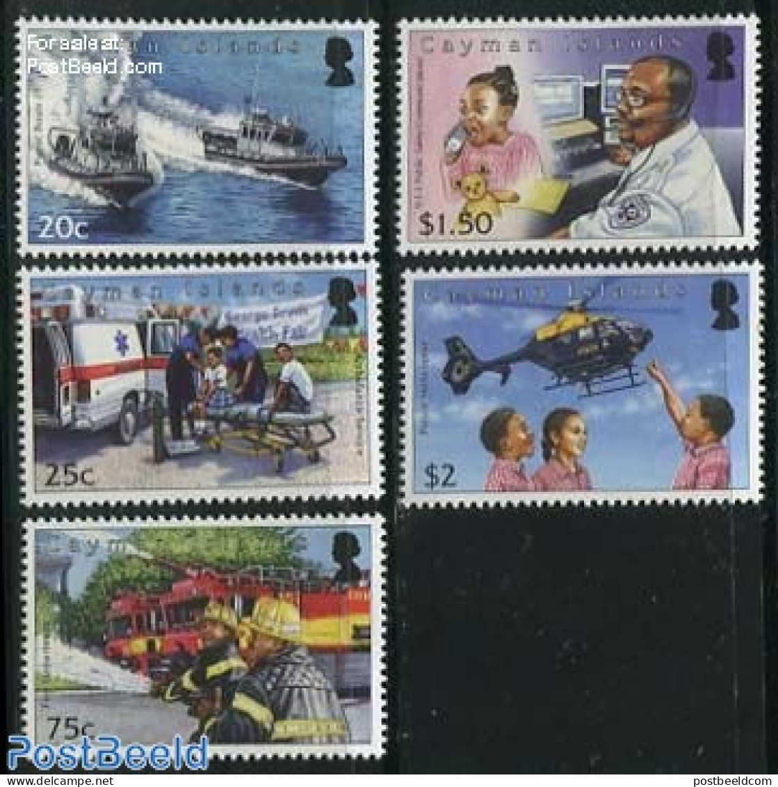Cayman Islands 2012 Emergency Services 5v, Mint NH, Health - Transport - Various - Health - Automobiles - Fire Fighter.. - Auto's