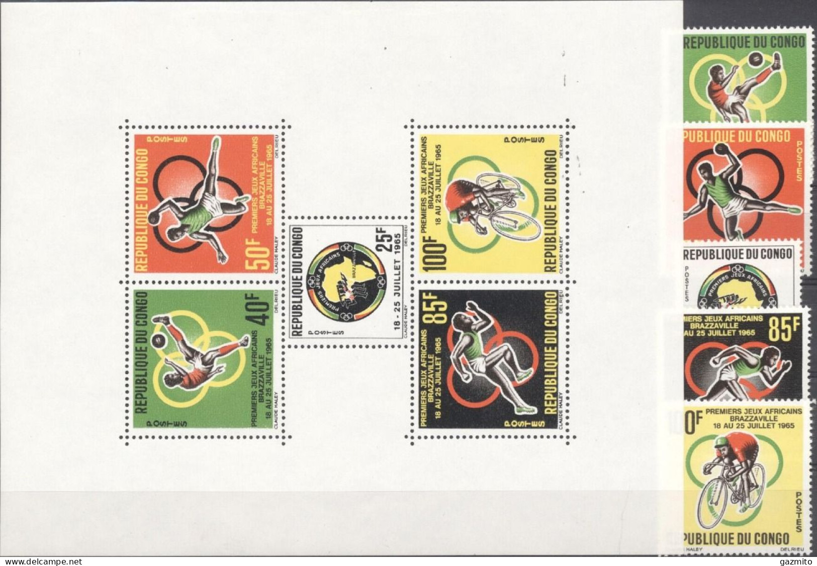 Congo Brazaville 1965, 1st African Games, Brazzaville, Football, Handball, Cyclism, 5val+BF - Mint/hinged