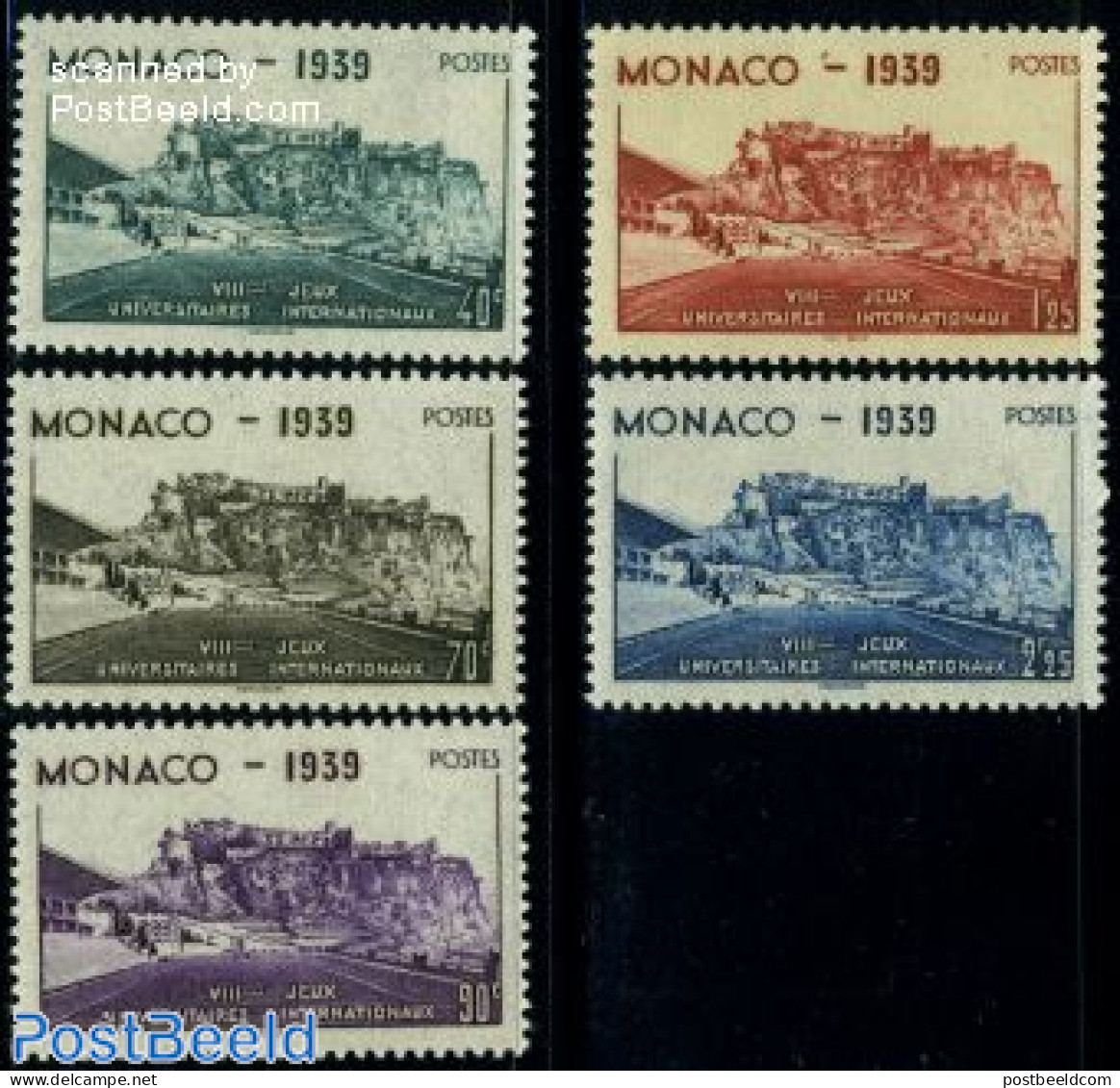 Monaco 1939 University Games 5v, Unused (hinged), Sport - Sport (other And Mixed) - Art - Castles & Fortifications - Neufs