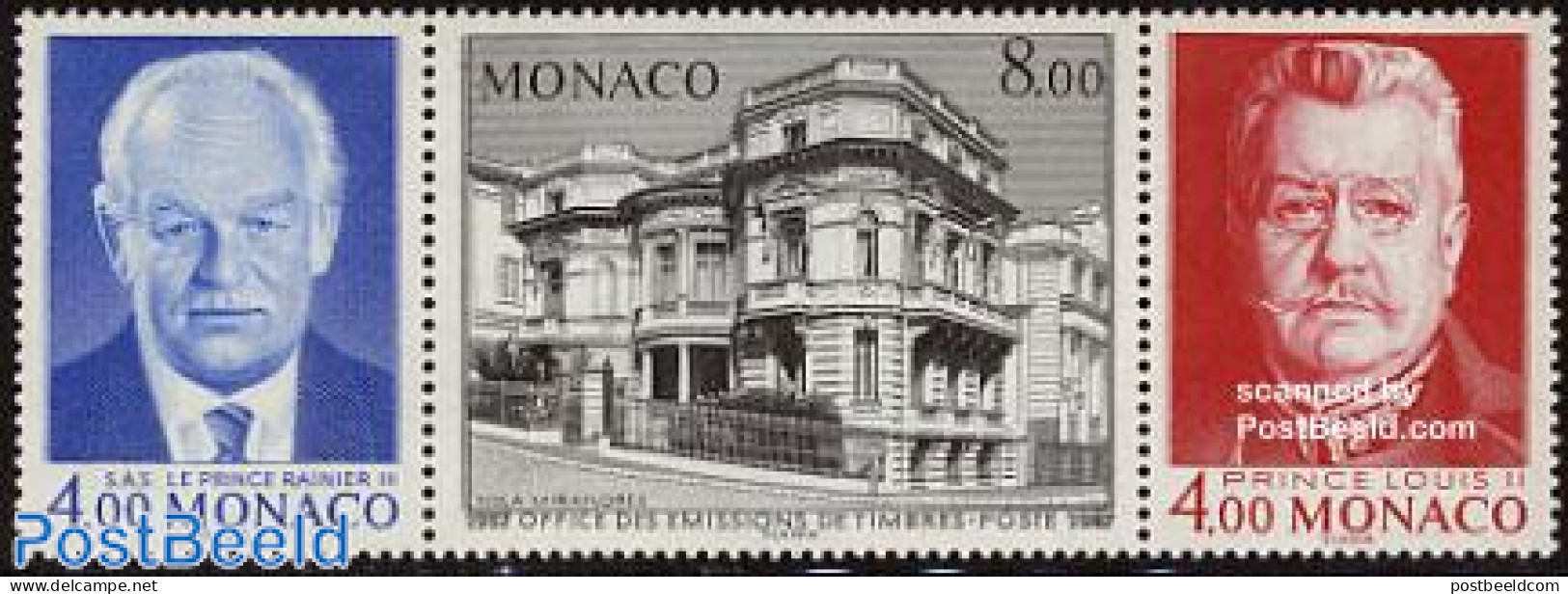 Monaco 1987 Stamp Bureau 3v [::], Mint NH, History - Kings & Queens (Royalty) - Philately - Art - Architecture - Unused Stamps