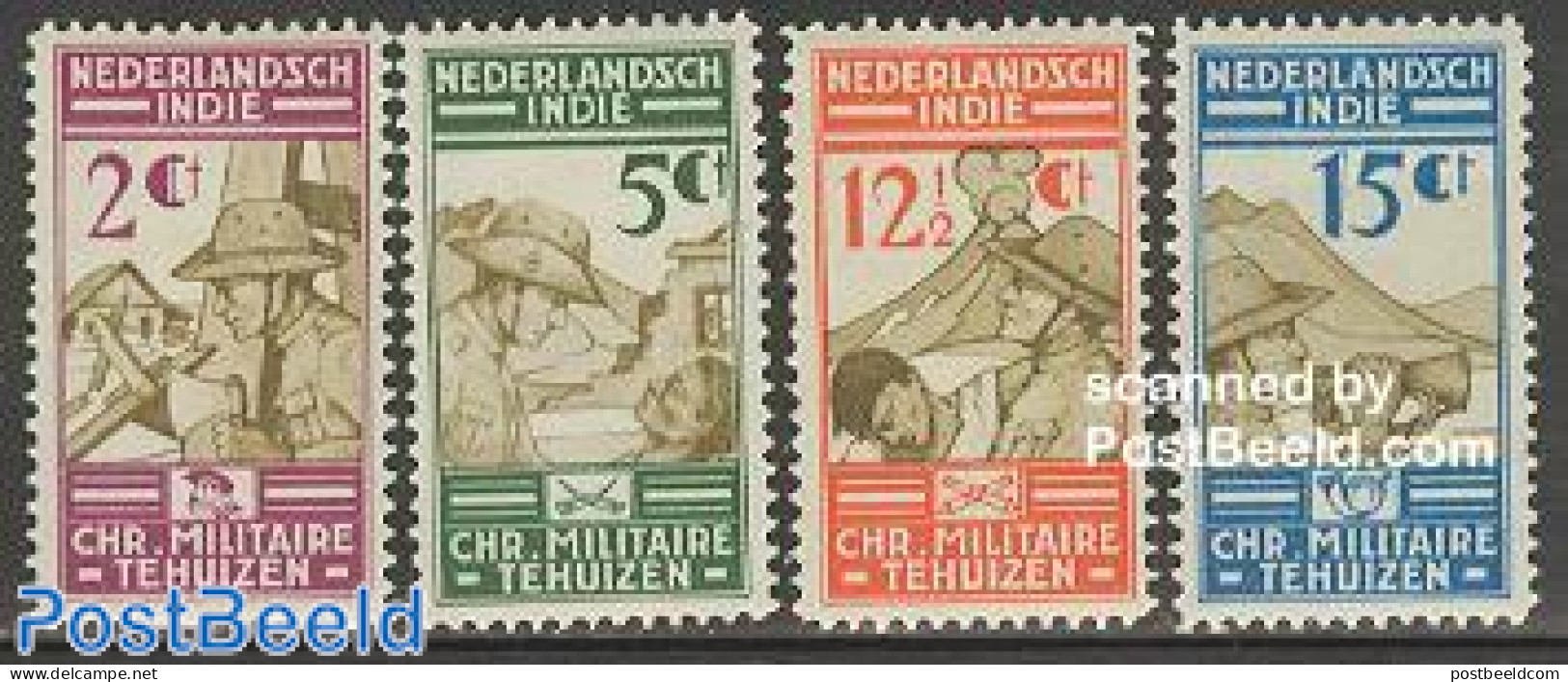 Netherlands Indies 1935 Military Association 4v, Unused (hinged), History - Militarism - Militares