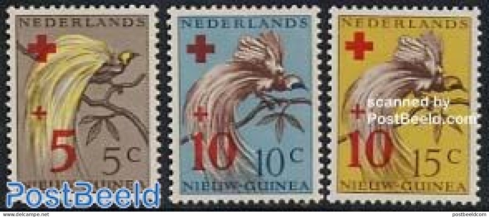 Dutch New Guinea 1955 Red Cross Overprints On Paradise Birds 3v, Mint NH, Health - Nature - Red Cross - Birds - Croce Rossa