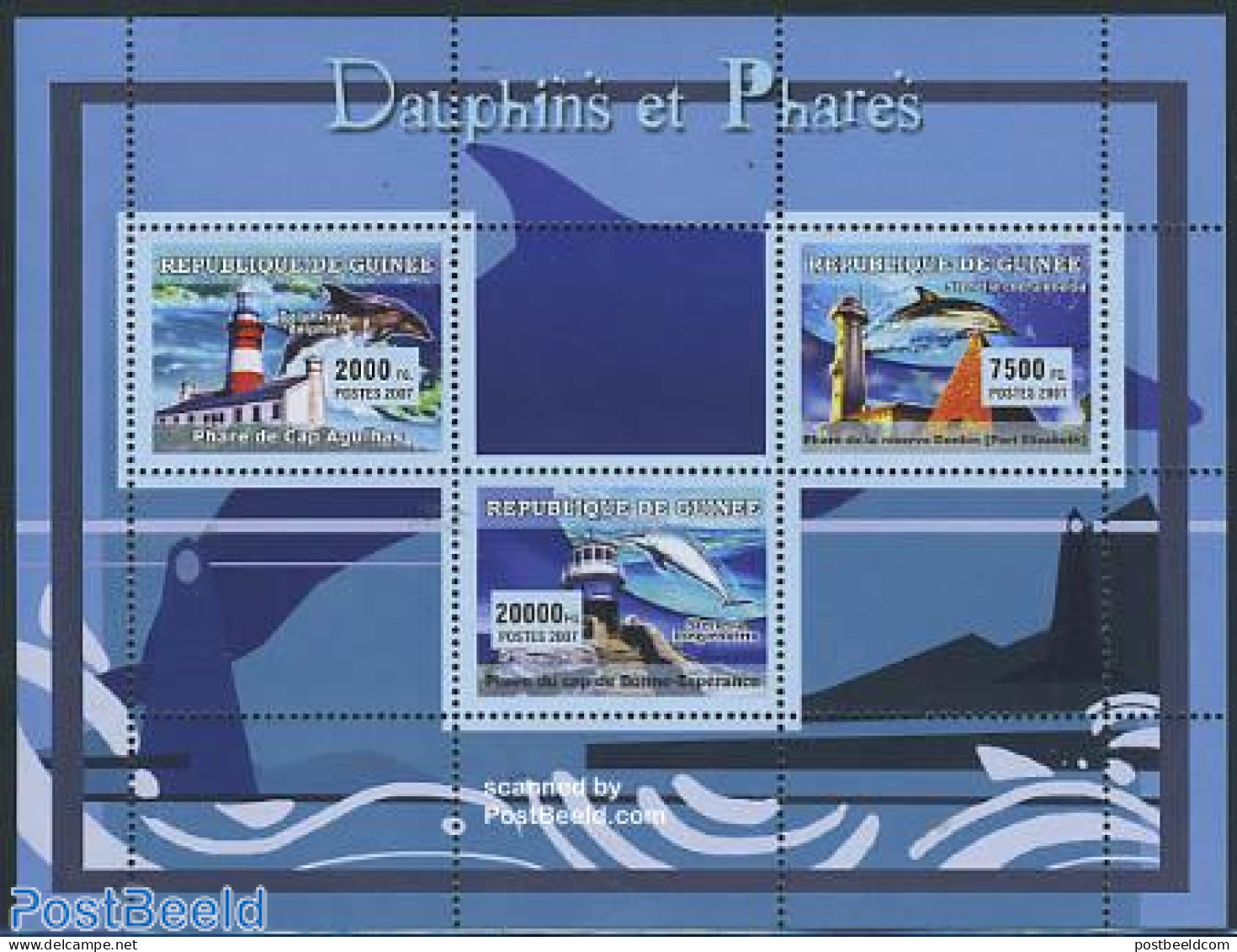 Guinea, Republic 2007 Lighthouses & Dolphins 3v M/s, Mint NH, Nature - Various - Sea Mammals - Lighthouses & Safety At.. - Fari