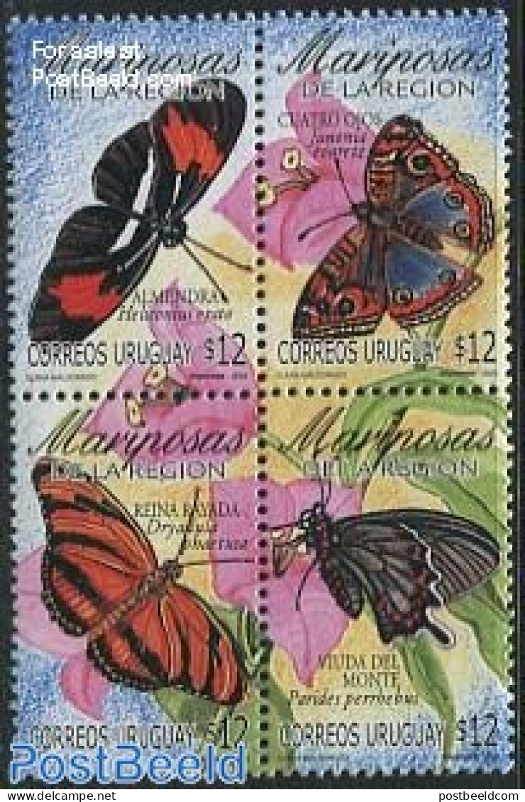 Uruguay 2003 Butterflies 4v [+], Mint NH, Nature - Butterflies - Flowers & Plants - Uruguay