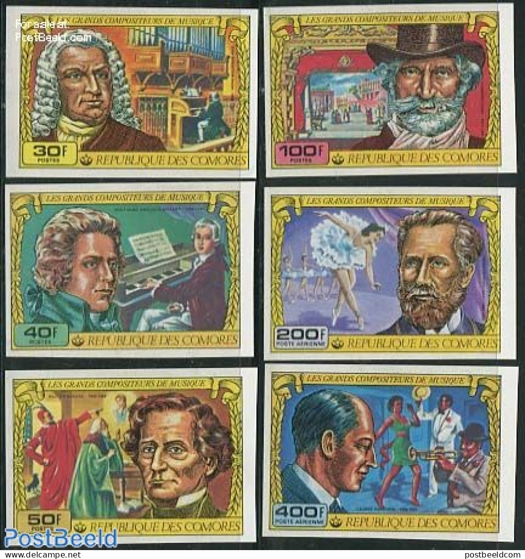 Comoros 1978 Composers 6v, Imperforated, Mint NH, Performance Art - Comoros