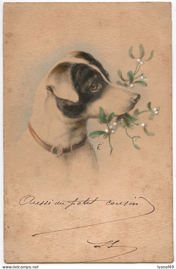 Belle Carte Fantaisie - Portrait De Chien Et Gui - CPA - Précurseur - Dogs