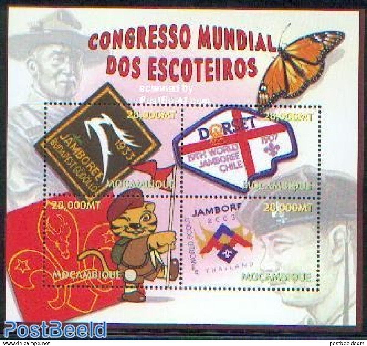 Mozambique 2002 Scouting Congress 4v M/s, Mint NH, Nature - Sport - Butterflies - Scouting - Mosambik