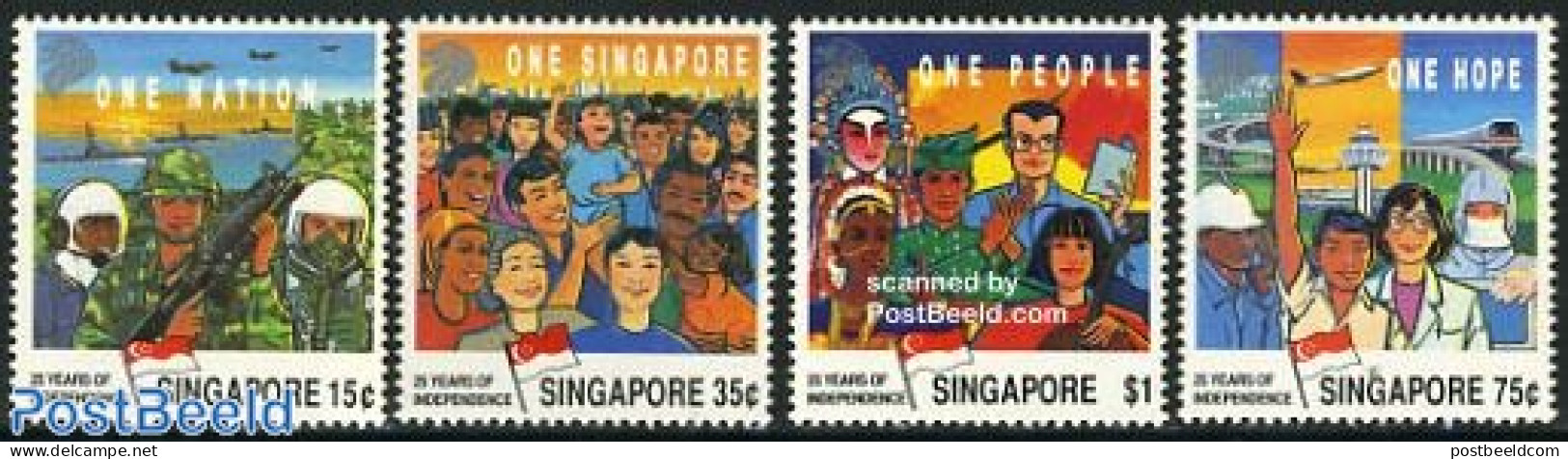 Singapore 1990 25 Years Independence 4v, Mint NH, History - Transport - Militarism - Aircraft & Aviation - Militares