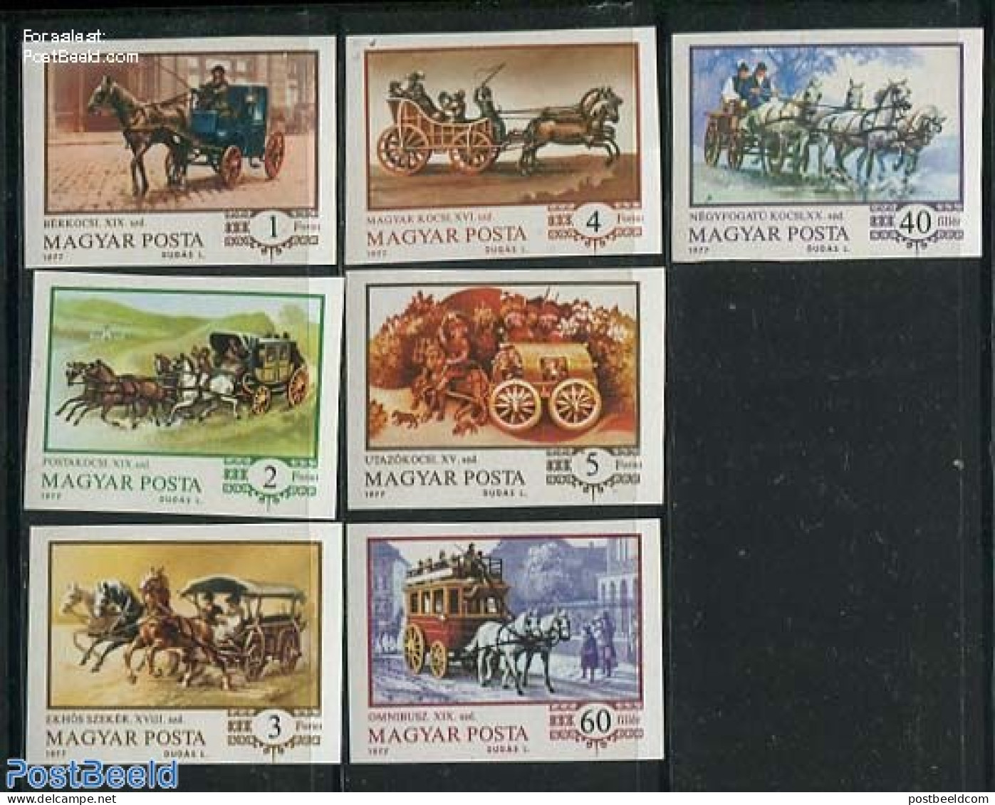 Hungary 1977 Coaches 7v Imperforated, Mint NH, Nature - Transport - Horses - Coaches - Ungebraucht