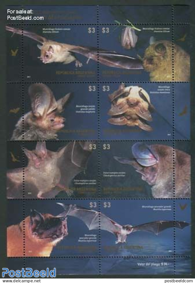 Argentina 2012 Bats 8v M/s, Mint NH, Nature - Animals (others & Mixed) - Bats - Ongebruikt