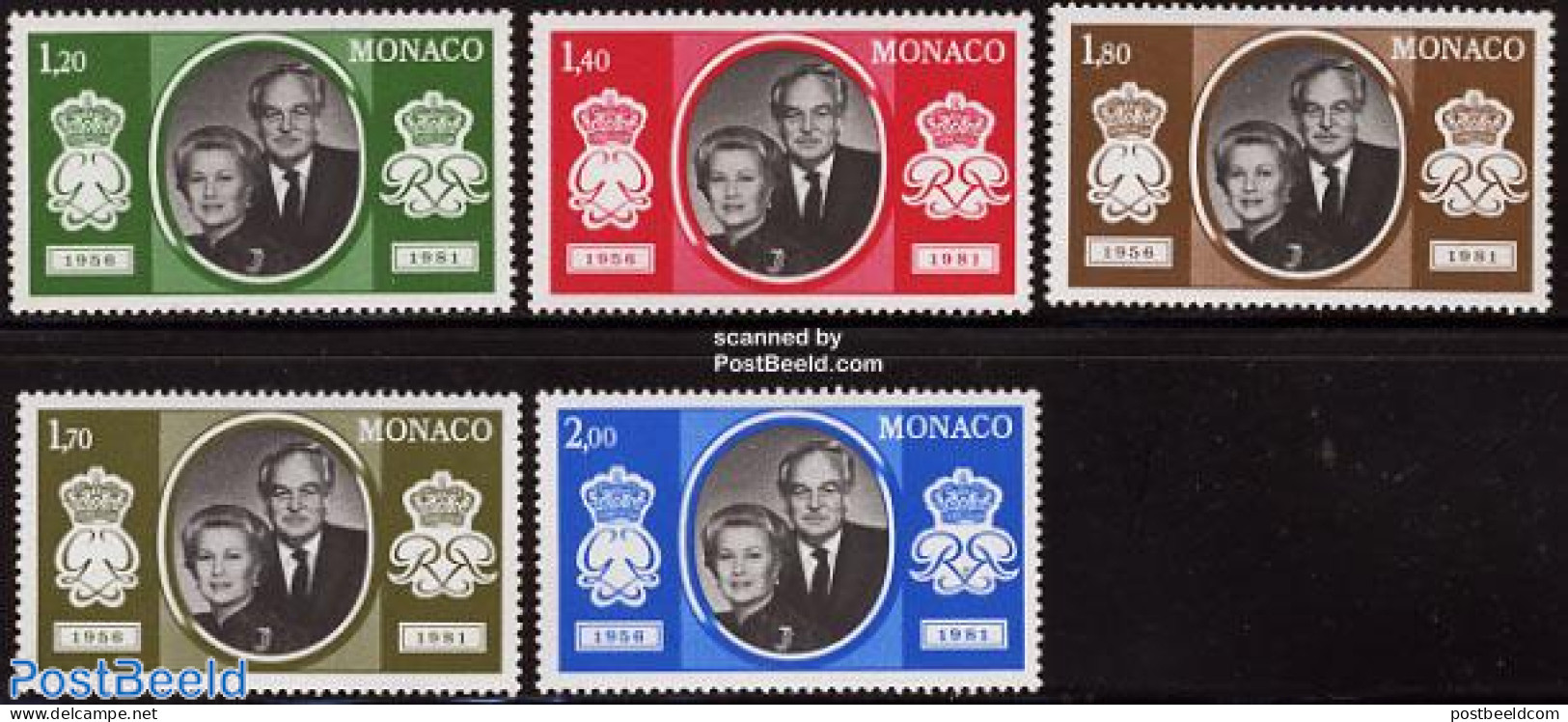 Monaco 1981 Silver Wedding 5v, Mint NH, History - Kings & Queens (Royalty) - Nuevos