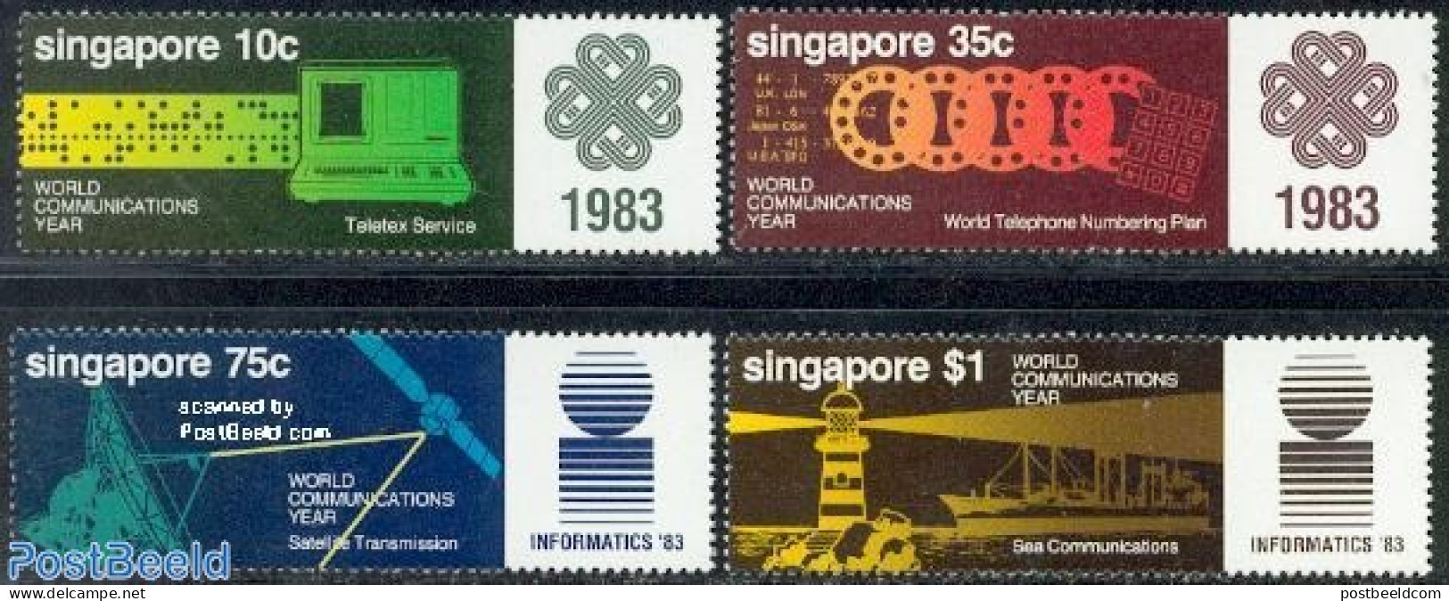 Singapore 1983 World Communication Year 4v, Mint NH, Science - Transport - Various - Computers & IT - Int. Communicati.. - Informatica