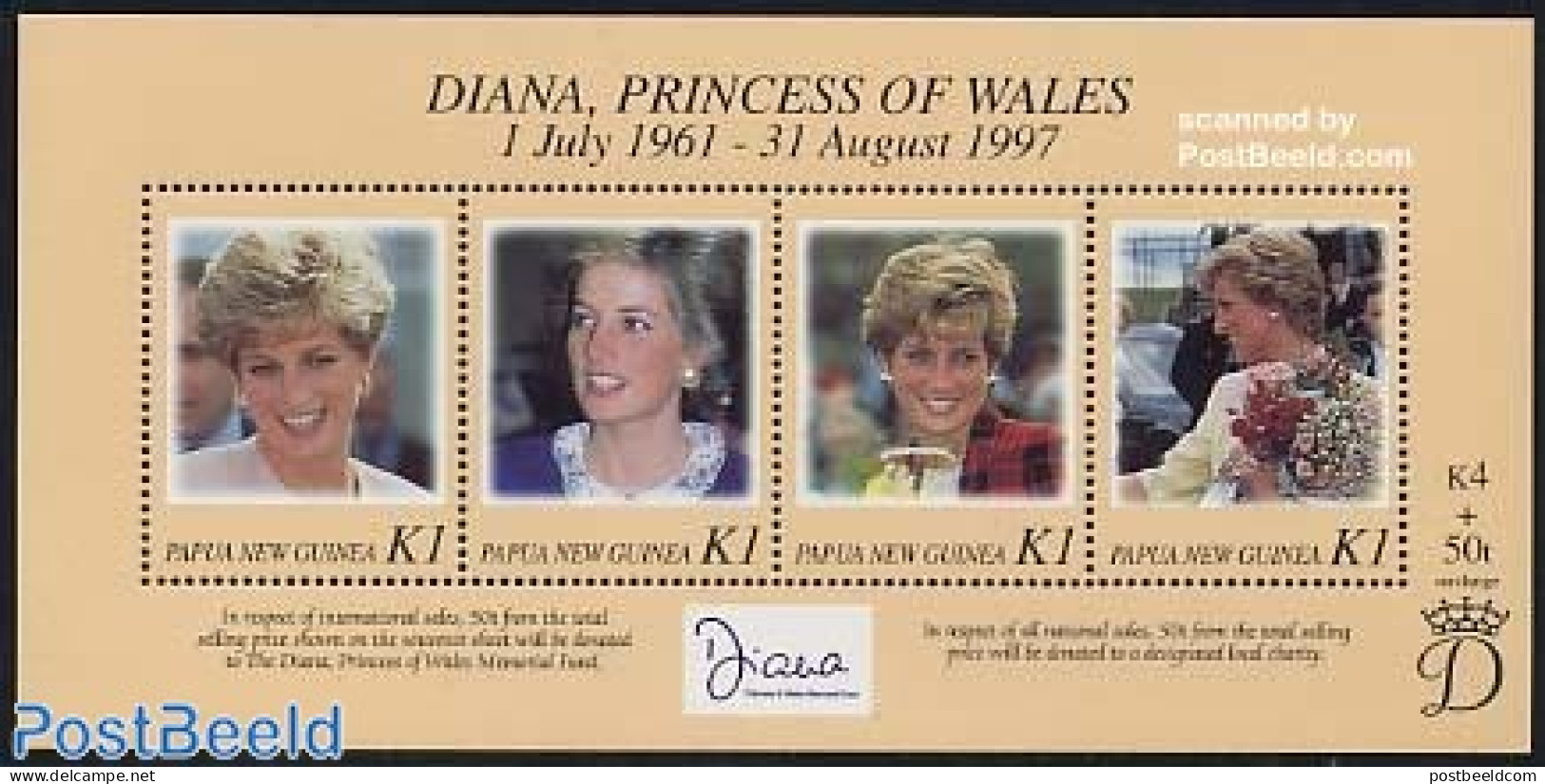 Papua New Guinea 1998 Death Of Diana S/s, Mint NH, History - Charles & Diana - Kings & Queens (Royalty) - Familles Royales