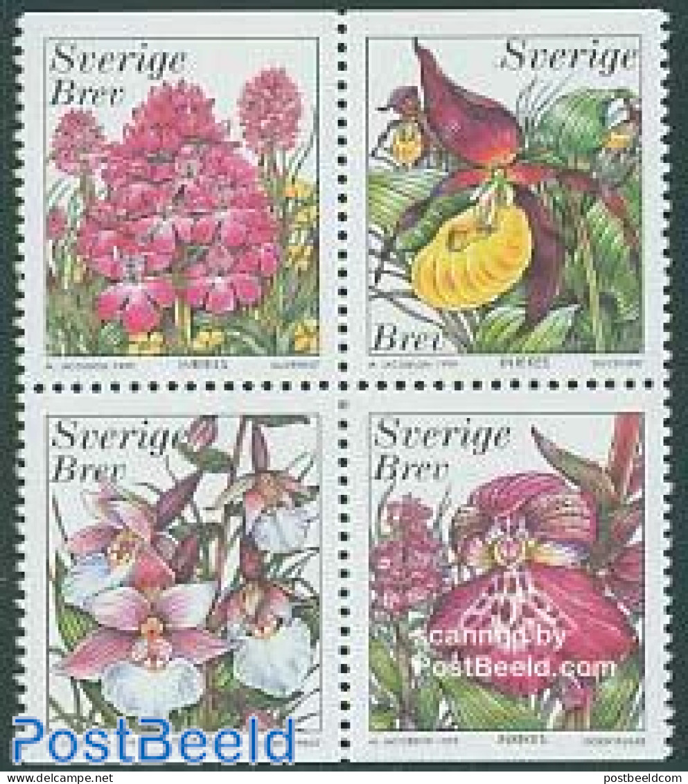 Sweden 1999 Orchids 4v [+], Mint NH, Nature - Flowers & Plants - Orchids - Unused Stamps