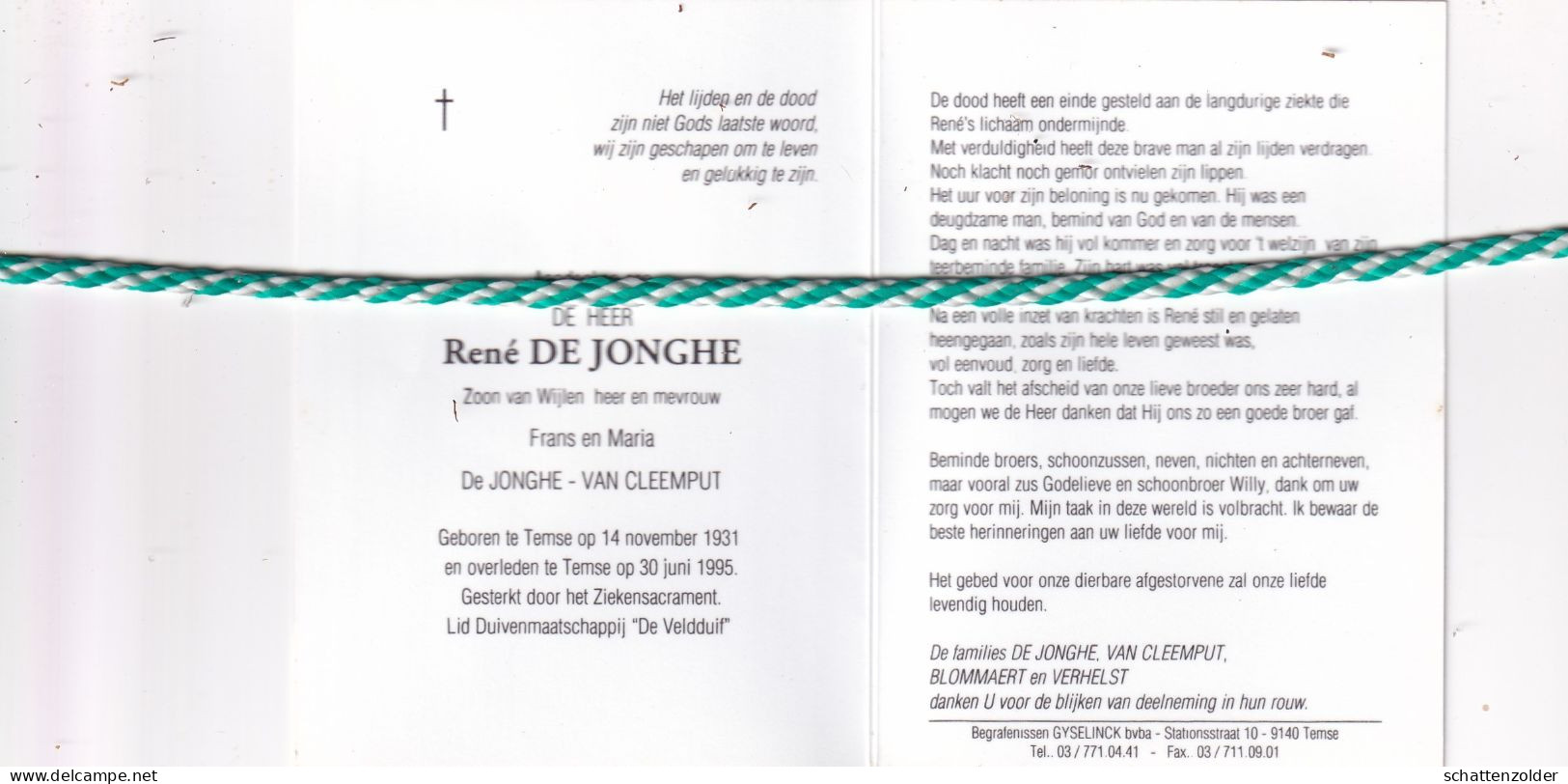 René De Jonghe-Van Cleemput, Temse 1931, 1995. Foto - Décès
