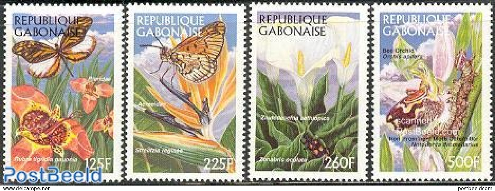 Gabon 1997 Flowers, Insects 4v, Mint NH, Nature - Butterflies - Flowers & Plants - Insects - Neufs