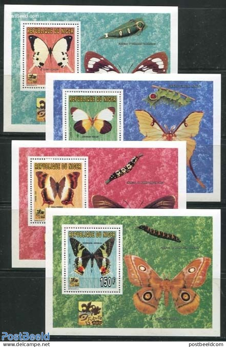 Niger 1996 World Jamboree, Butterflies 4 S/s, Mint NH, History - Nature - Sport - Netherlands & Dutch - Butterflies - .. - Geography