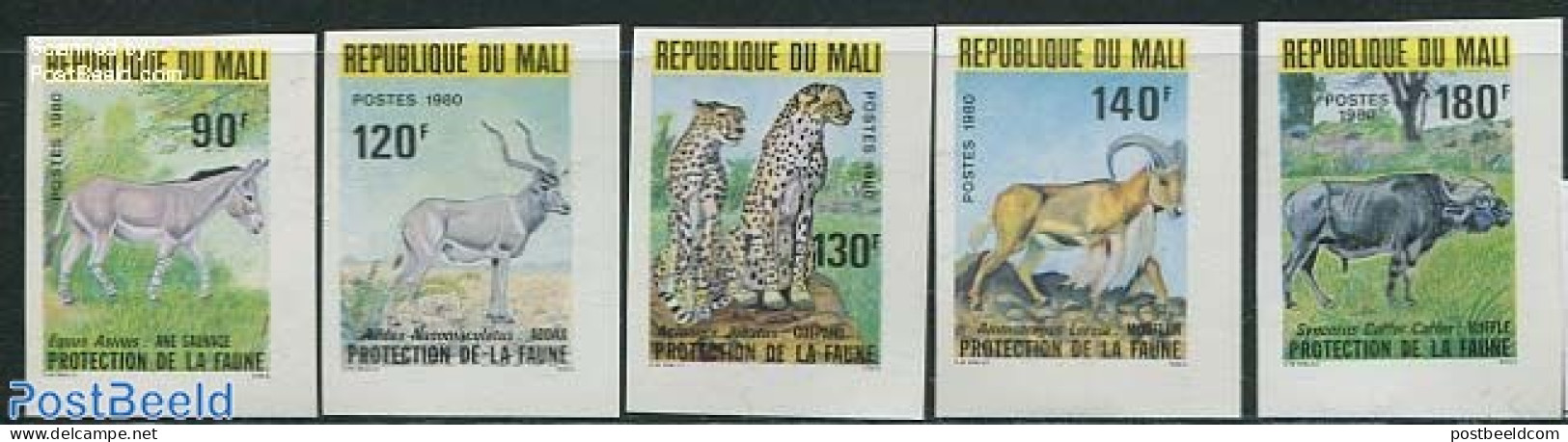 Mali 1980 Endangered Animals 5v, Imperforated, Mint NH, Nature - Animals (others & Mixed) - Cat Family - Mali (1959-...)