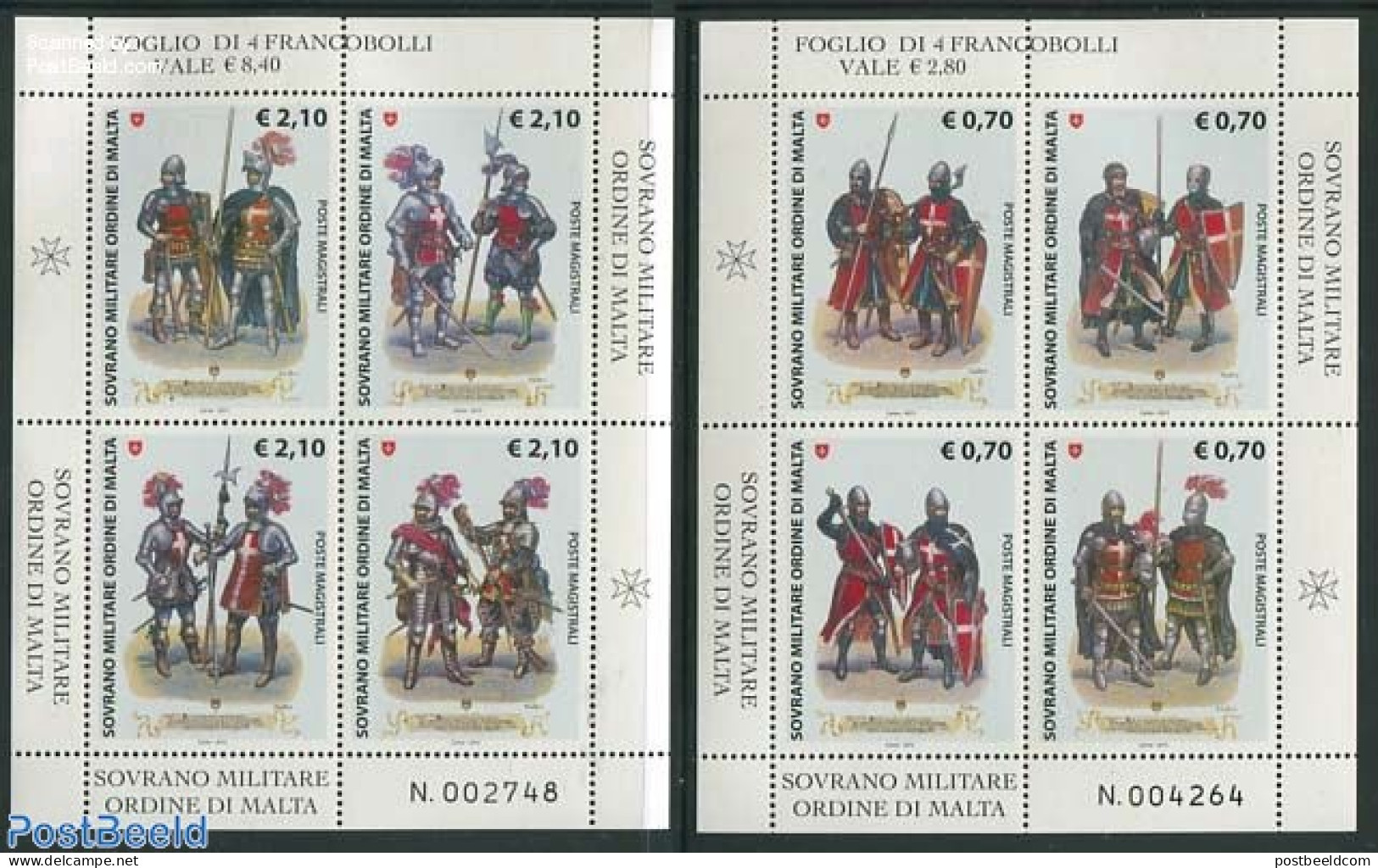 Sovereign Order Of Malta 2013 Uniforms 8v (2 M/s), Mint NH, History - Various - Knights - Uniforms - Costumes