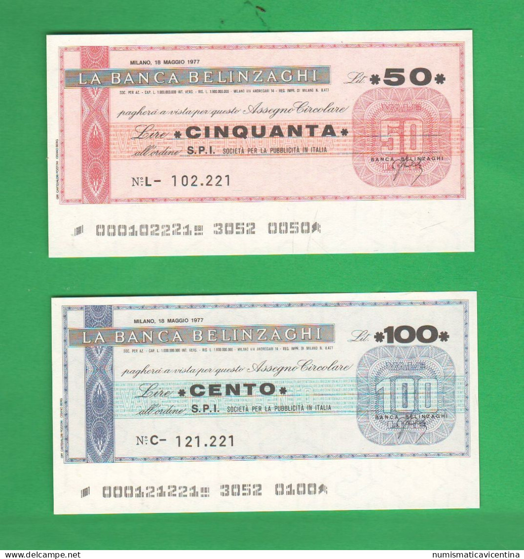 Miniassegni Banca Belinzaghi 1977 Da 50 E 100 Lire X S.P.I. Pubblicità - [10] Cheques En Mini-cheques