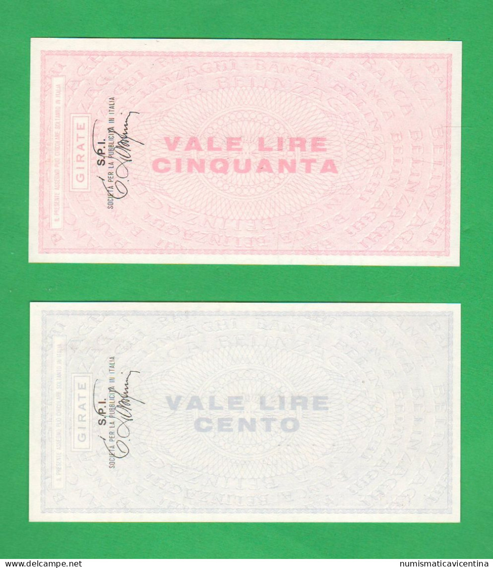 Miniassegni Banca Belinzaghi 1977 Da 50 E 100 Lire X S.P.I. Pubblicità - [10] Cheques En Mini-cheques