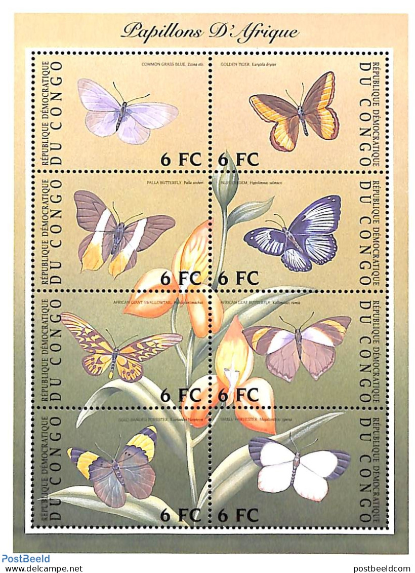 Congo Dem. Republic, (zaire) 2001 Butterflies 8v M/s, Mint NH, Nature - Butterflies - Flowers & Plants - Sonstige & Ohne Zuordnung
