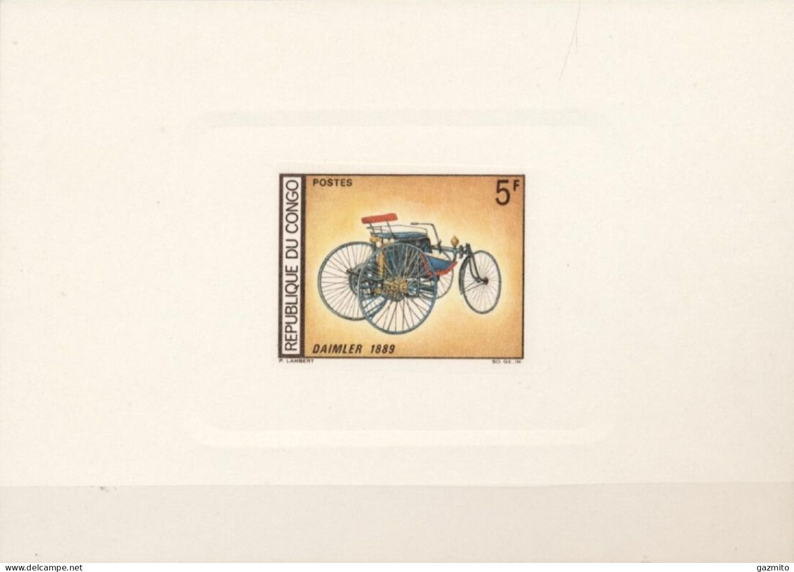 Congo Brazaville 1966, Old Car, Daimler 1889, Block COLOUR PROOFS - Ungebraucht