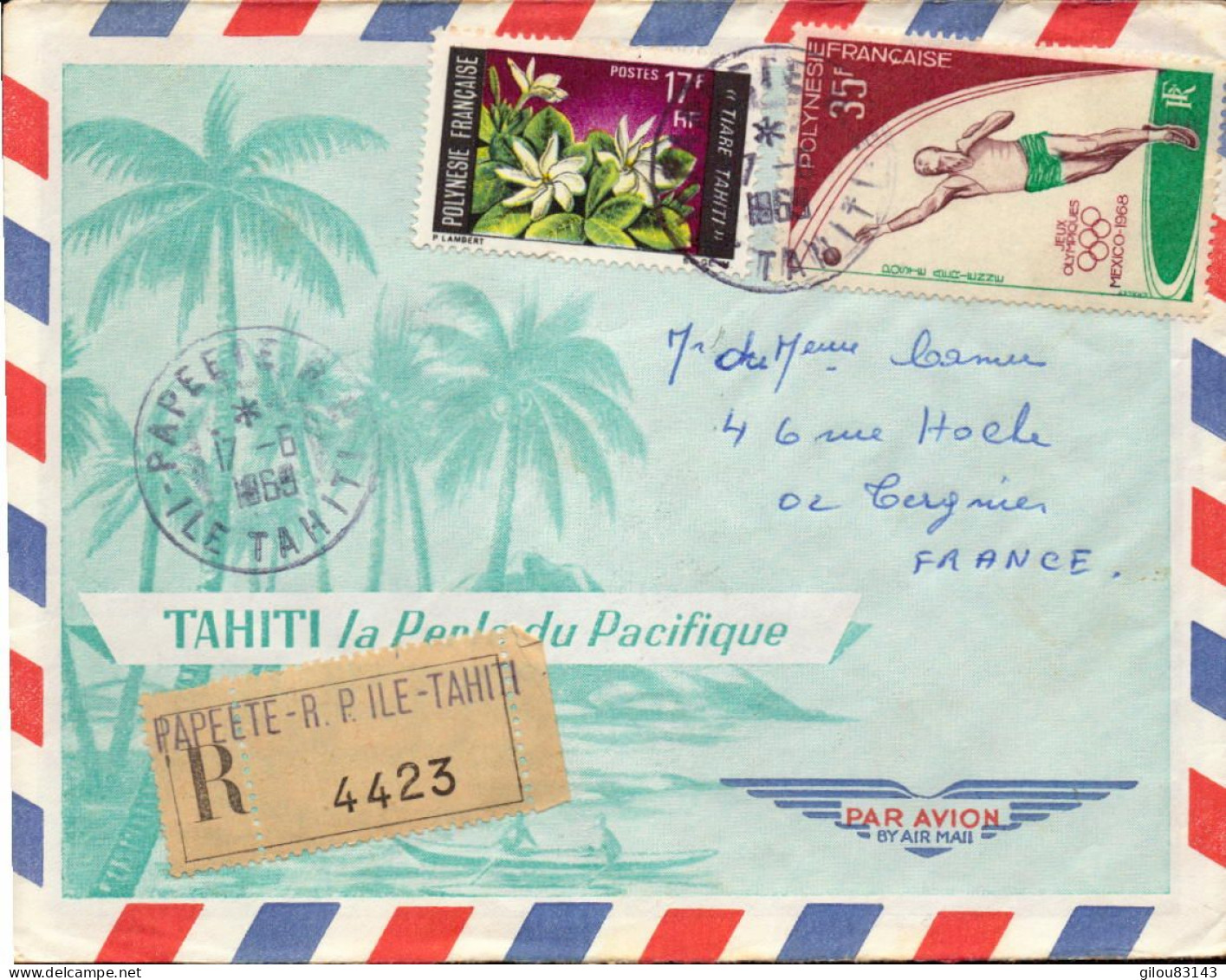 Lettre Recommandé De Polynesie Francaise, Papeete, Ile Tahiti, Jeux Olympiques Mexico - 1961-....