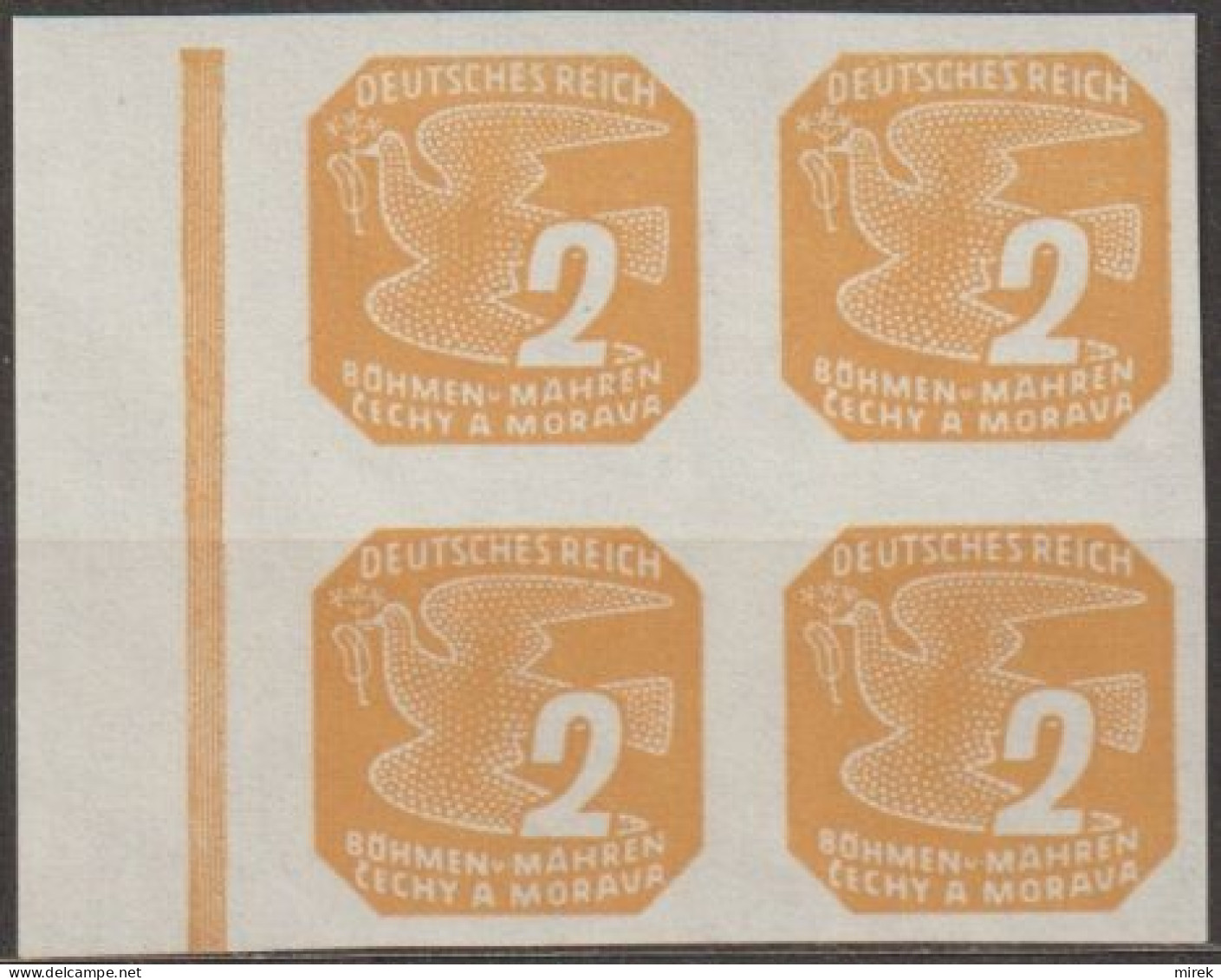 027/ Pof. NV 10, Border 4-block, 1x Broken Frame - Unused Stamps