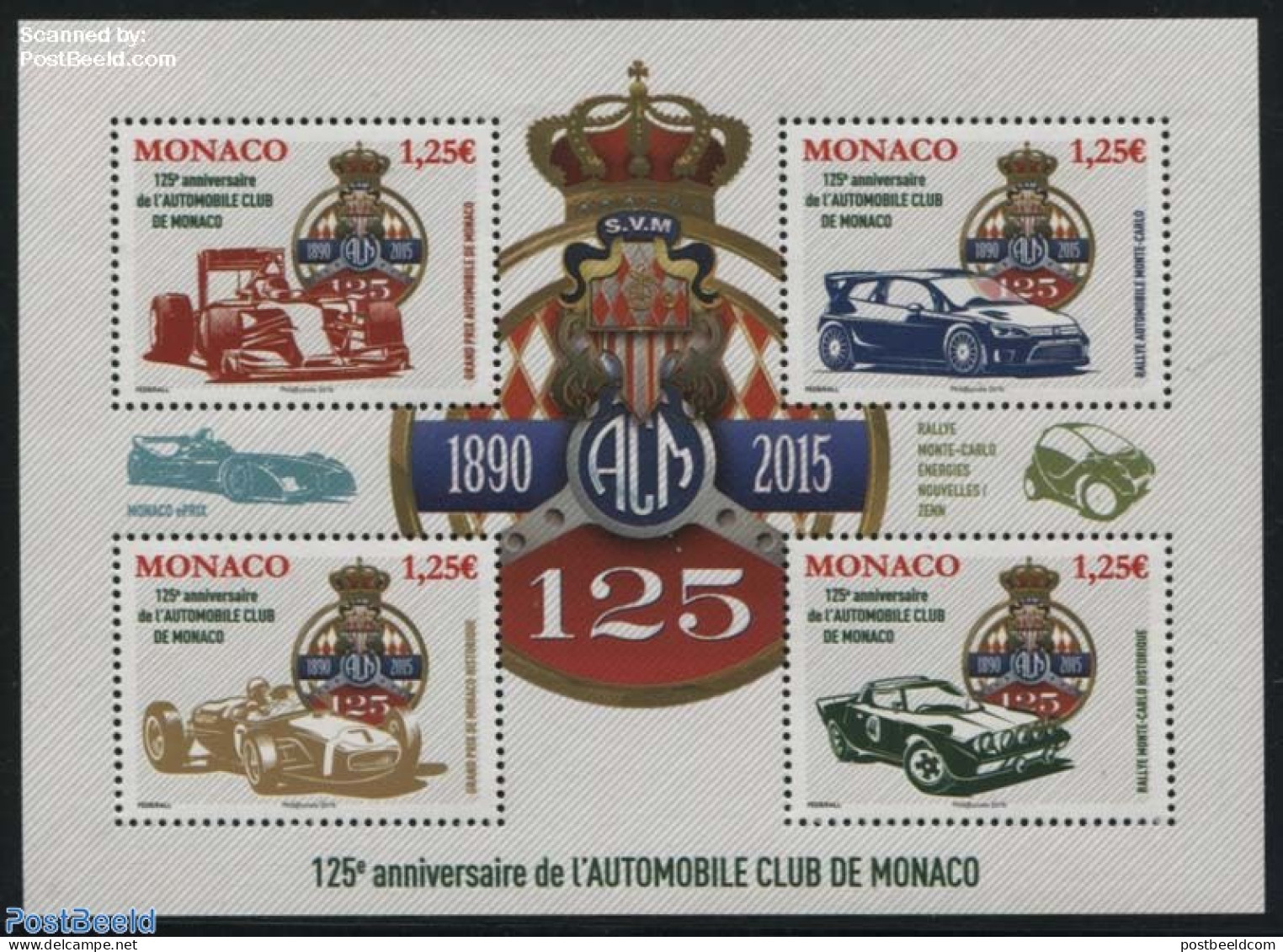 Monaco 2015 125 Years Automobile Club S/s, Mint NH, History - Sport - Transport - Coat Of Arms - Autosports - Automobi.. - Nuovi