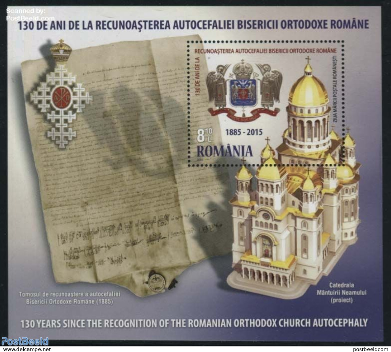 Romania 2015 Stamp Day, Orthodox Church S/s, Mint NH, History - Religion - Coat Of Arms - Churches, Temples, Mosques, .. - Ungebraucht
