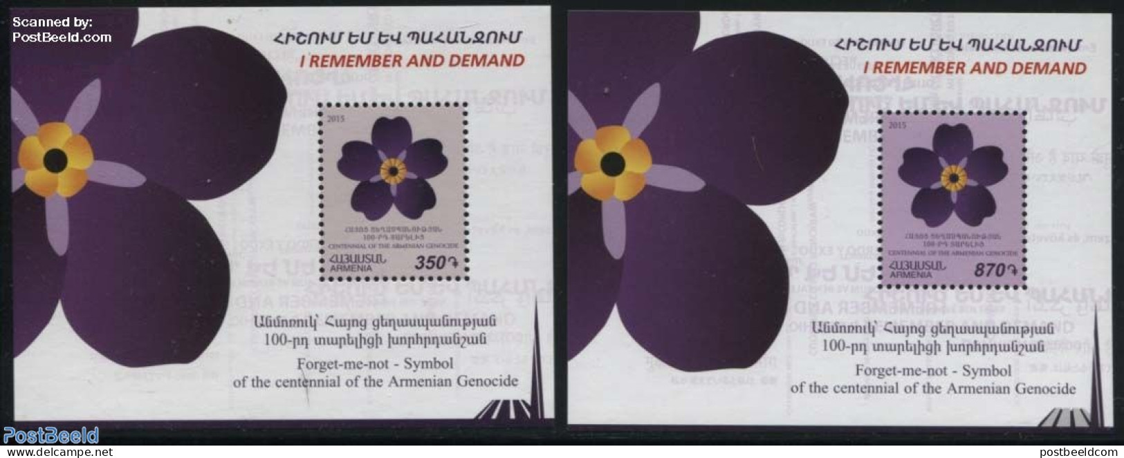 Armenia 2015 Definitives 2 S/s, Genocide Centennial, Mint NH, History - Nature - History - Flowers & Plants - Armenien