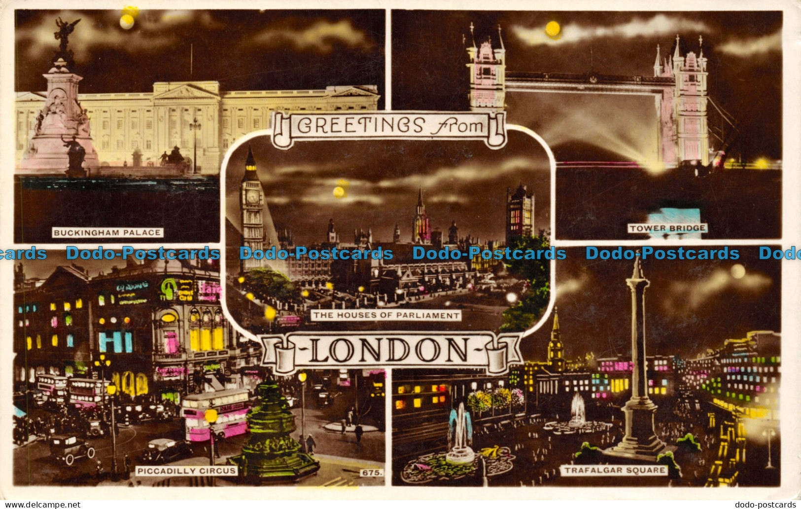 R062971 Greetings From London. Multi View. By Night. RP - Other & Unclassified