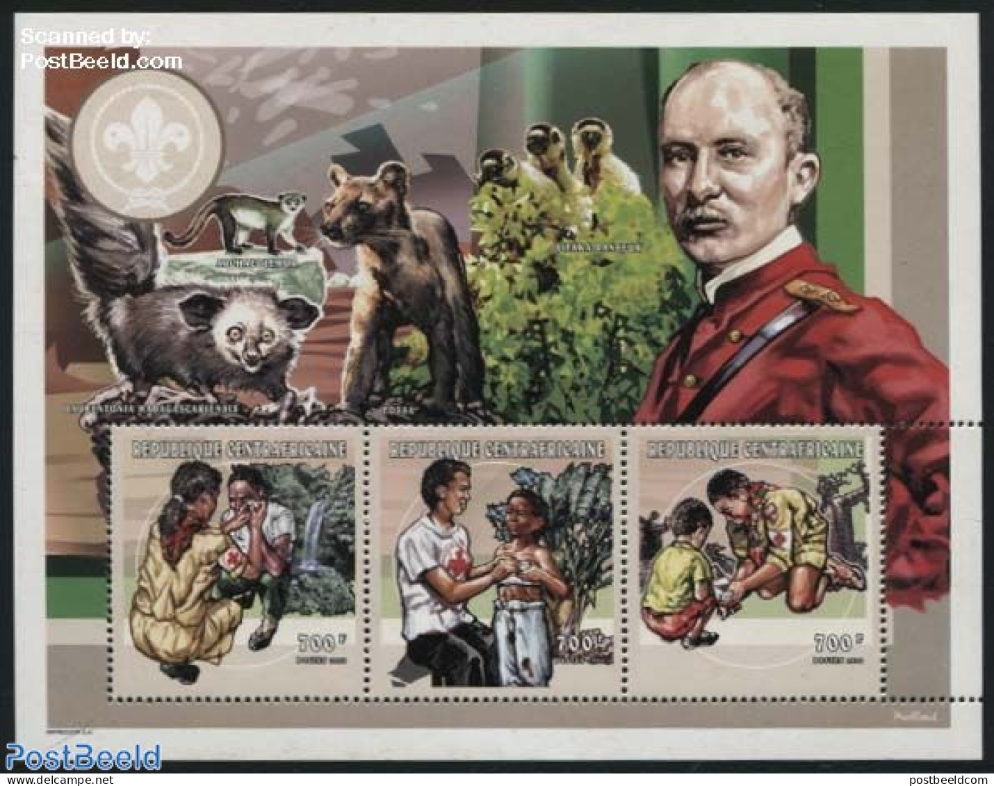 Central Africa 1999 Scouting, Healthcare 3v M/s, Mint NH, Health - Sport - Health - Red Cross - Scouting - Rode Kruis