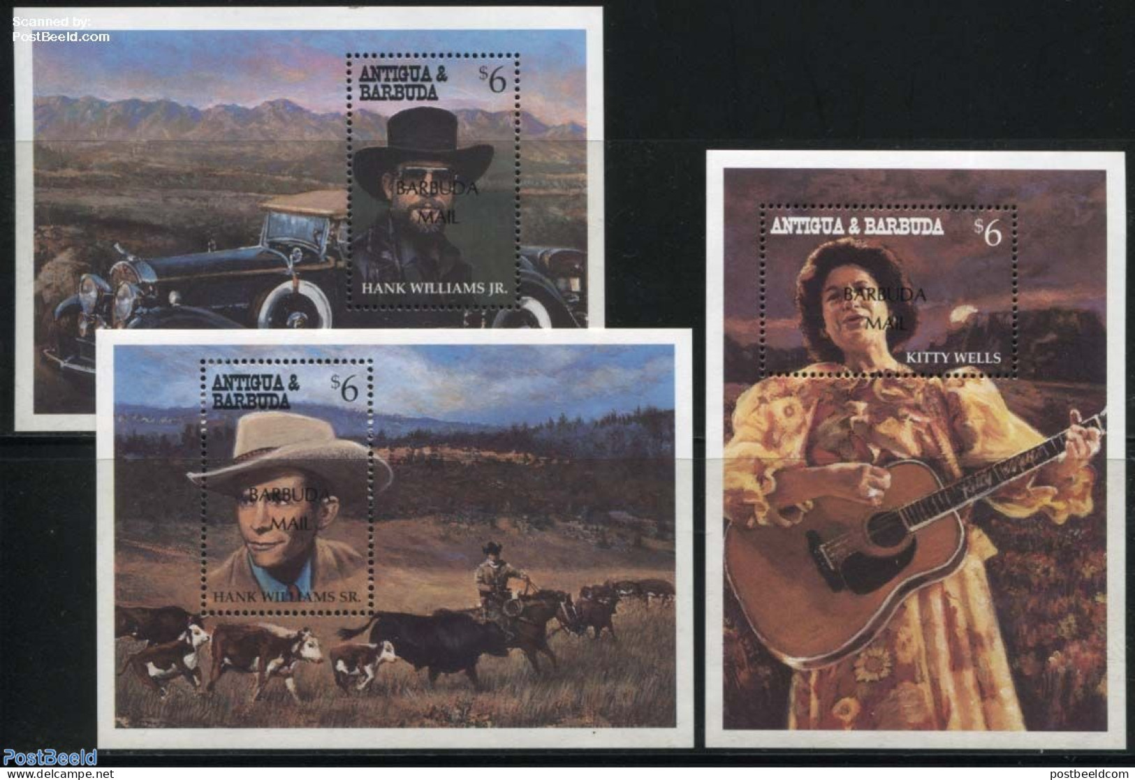 Barbuda 1996 Country & Western Singer 3 S/s, Mint NH, Nature - Performance Art - Transport - Cattle - Music - Popular .. - Musique