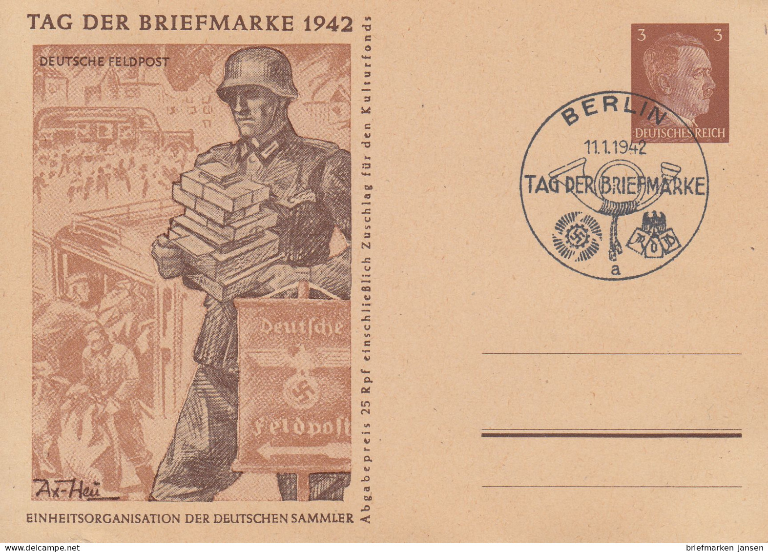 Dt. Reich Mi.Nr. P 308b/02 Sonderpostkarte Tag Der Briefmarken 1942 Dt. Feldpost - Autres & Non Classés