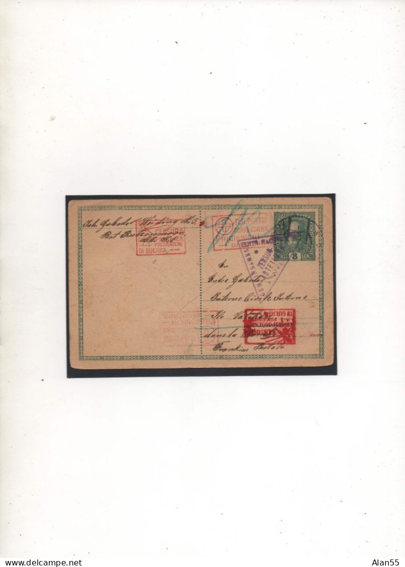 AUTRICHE-HONGRIE,1917,  RARE CORRESPONDANCE INTERNE CIVIL ,ILE DE TATIHOU (MANCHE) FRANCE, 2 CENSURES - Covers & Documents