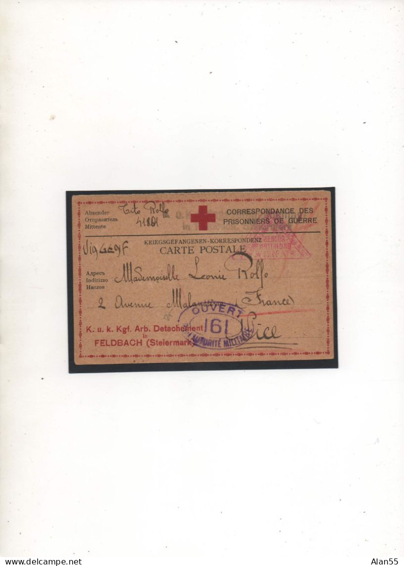 AUTRICHE-HONGRIE,1917,  CORRESPONDANCE PRISONNIER DE GUERRE ITALIEN, FELDBACH, VIA FRANCE,  CENSURES - Covers & Documents