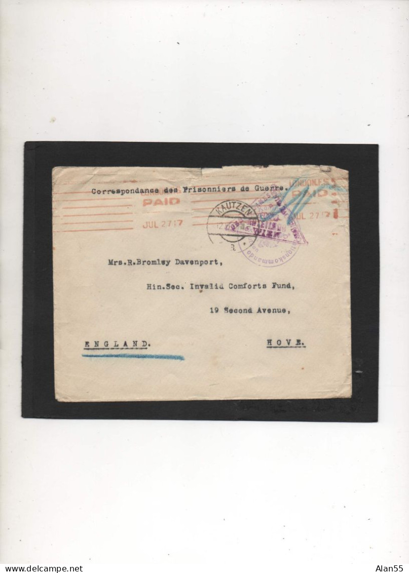 AUTRICHE-HONGRIE,1917,  CORRESPONDANCE PRISONNIER DE GUERRE,KAUTZEN,VIA ENGLAND, 2 CENSURES - Cartas & Documentos