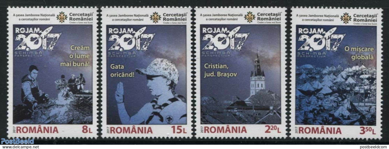 Romania 2017 ROJAM 2017, Scouting 4v, Mint NH, Religion - Sport - Churches, Temples, Mosques, Synagogues - Scouting - Ungebraucht