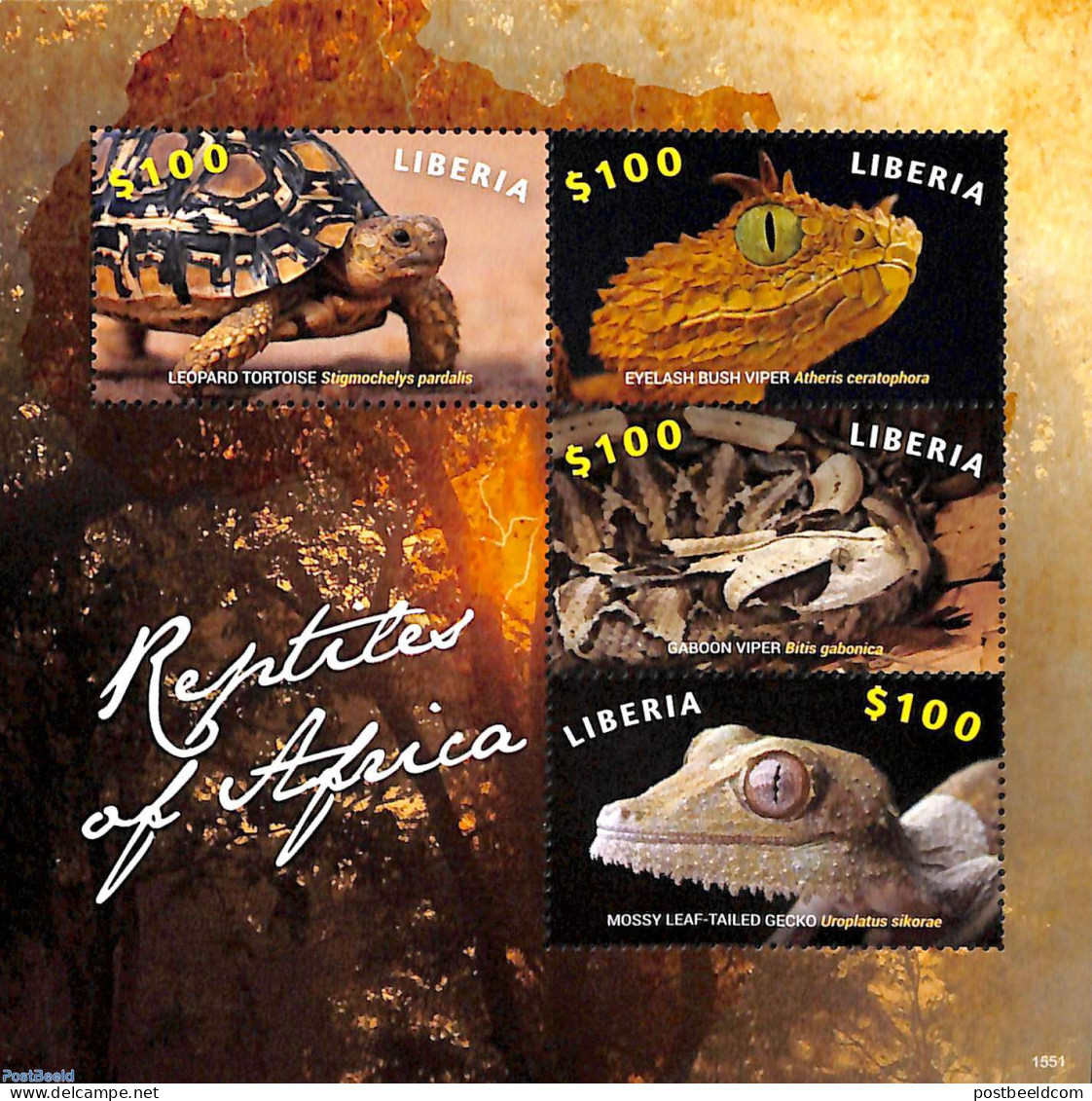 Liberia 2015 Reptiles Of Africa 4v M/s, Mint NH, Nature - Reptiles - Turtles - Sonstige & Ohne Zuordnung