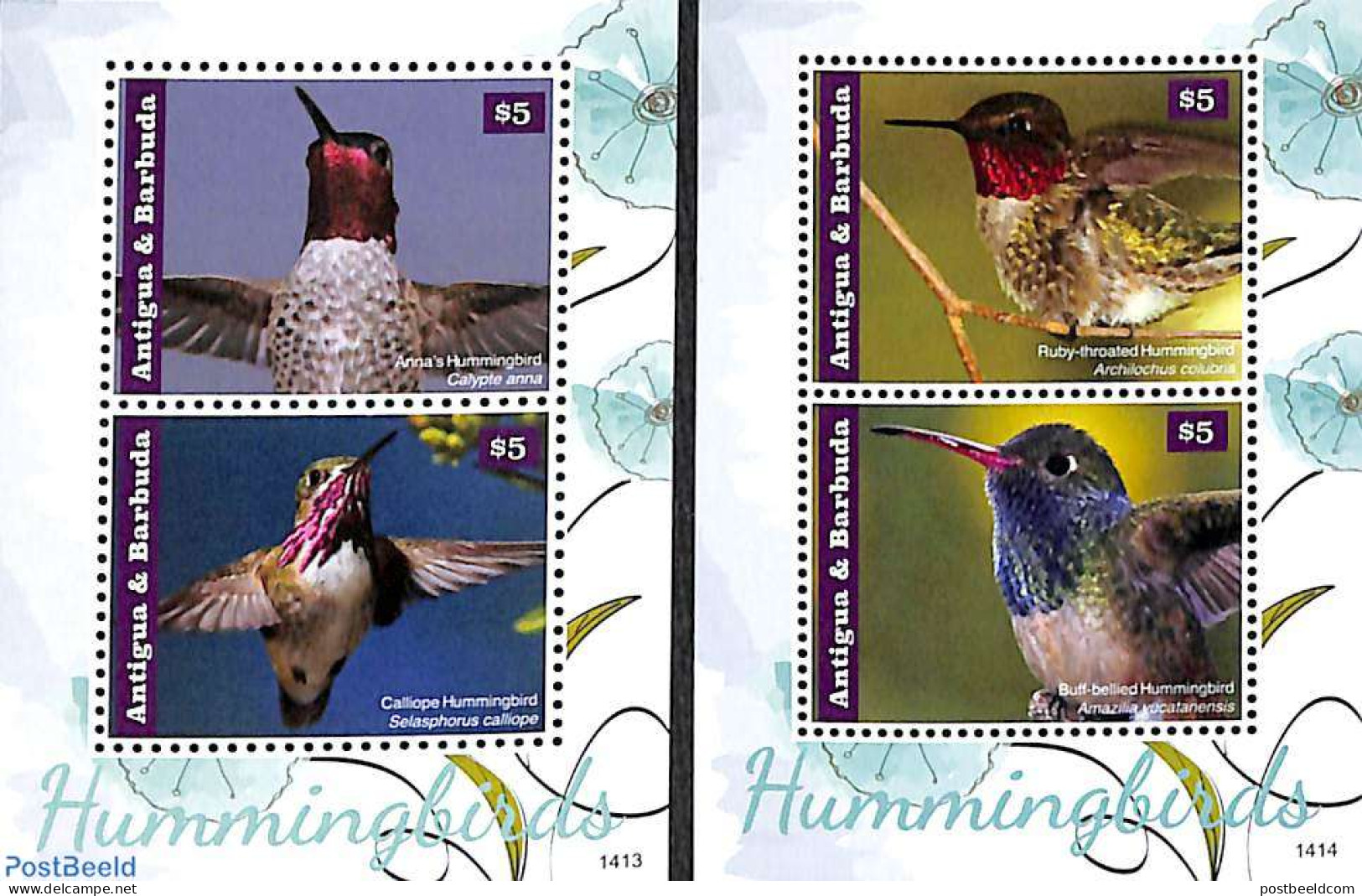 Antigua & Barbuda 2014 Hummingbirds 2 S/s, Mint NH, Nature - Birds - Antigua En Barbuda (1981-...)