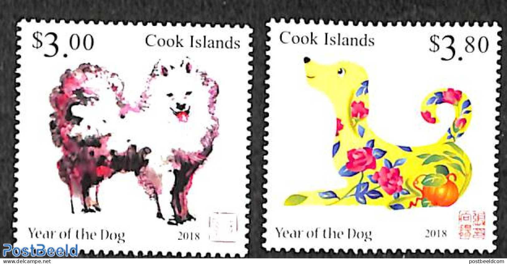 Cook Islands 2018 Year Of The Dog 2v, Mint NH, Nature - Various - Dogs - New Year - Anno Nuovo