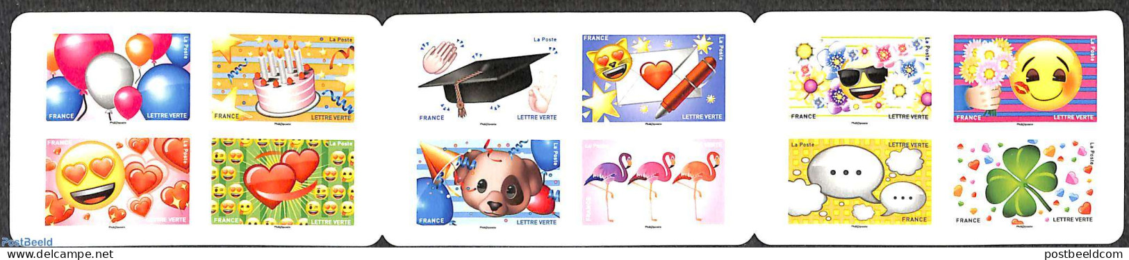 France 2018 Emoji 12v S-a In Booklet, Mint NH, Nature - Science - Birds - Cats - Education - Stamp Booklets - Neufs