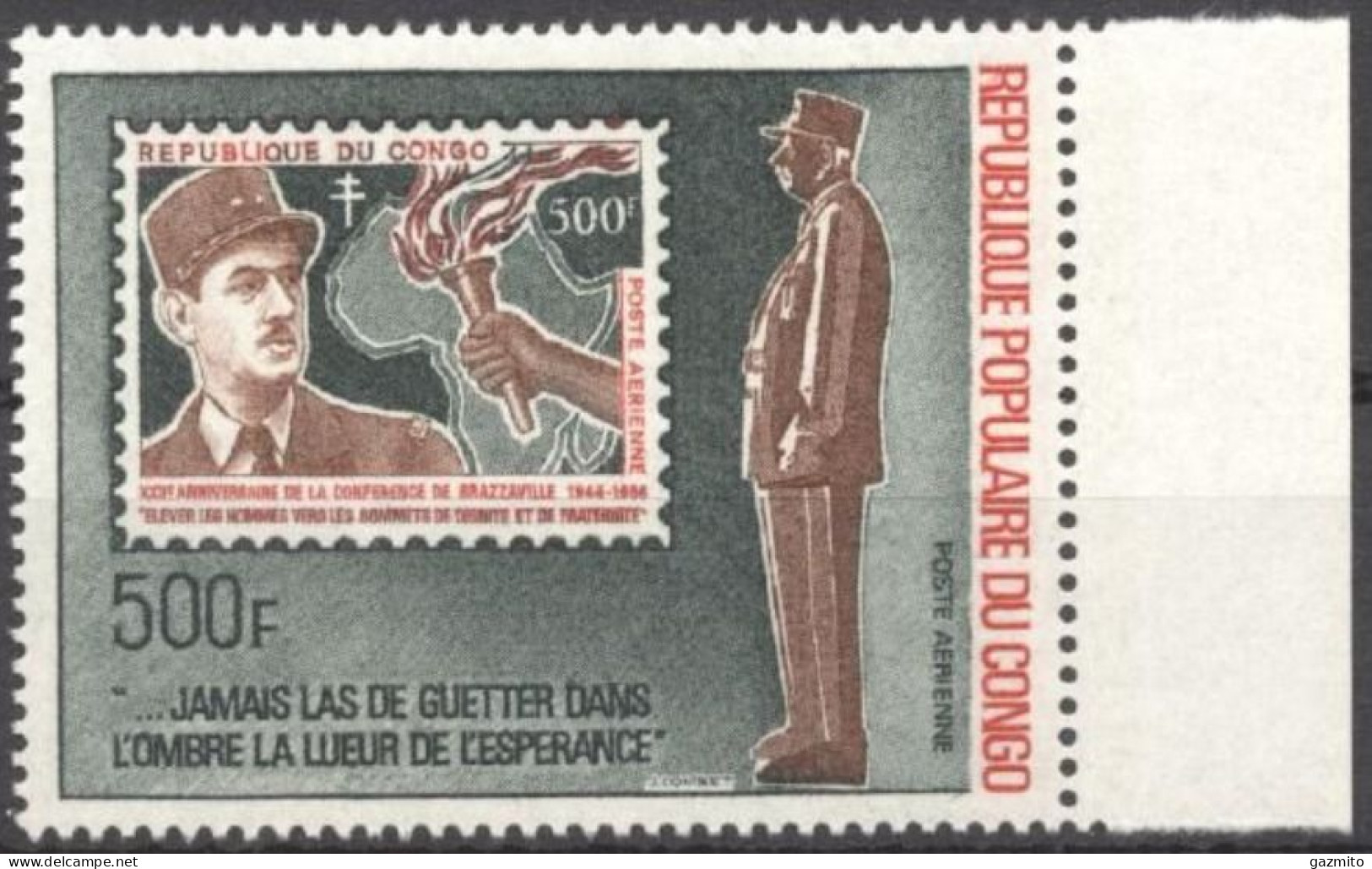 Congo Brazaville 1971, Stamp On Stamp, De Gaulle, 1val - Nuevas/fijasellos